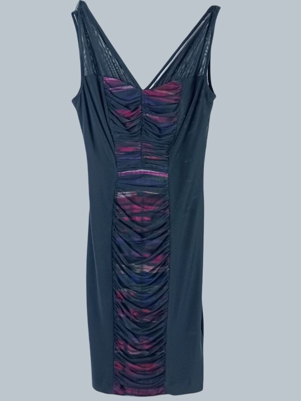 Cache Ruched Mesh Midi Dress Bodycon Womens 2 Black Cocktail Night Out Glam